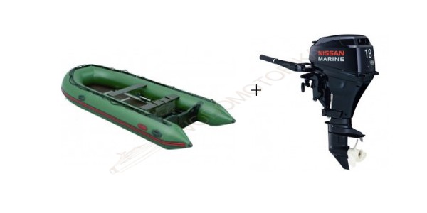 Комплект Лодка KORSAR Combat CMB-360 (оливка)+Лодочный мотор NISSAN MARINE NS 18 E2 1 (2-х тактный)